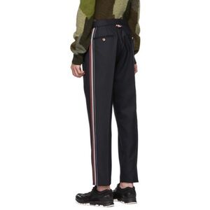 Thom Browne Navy Wool Side Stripe Low-Rise Skinny Trousers